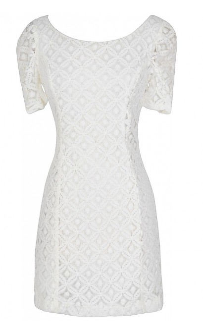 Optical Illusion Fitted Lace Dress in Ivory